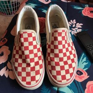 Low top white and red checkered vans
